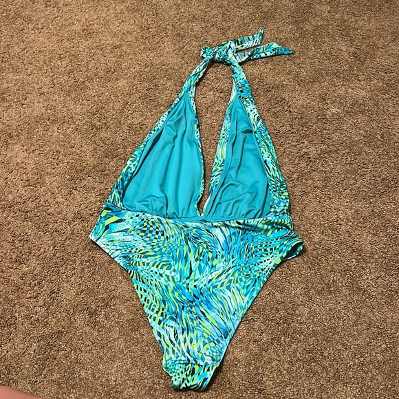 Victorias Secret Deep V Open Back Halter One Piece Bathing Suit - Picture 5 of 7